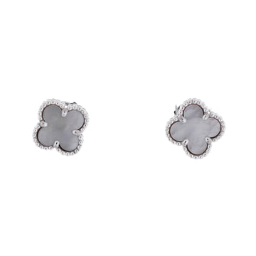 Van Cleef & Arpels Sweet Alhambra Stud Earrings 18K White Gold and Mother of Pearl