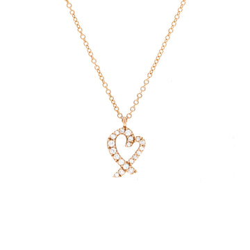Tiffany & Co. Paloma Picasso Loving Heart Pendant Necklace 18K Rose Gold with Pave Diamonds