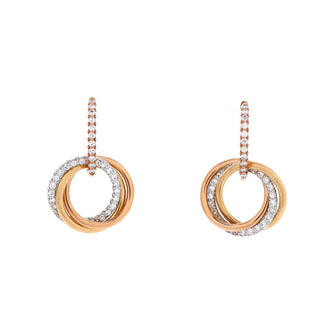 Cartier Trinity Hoop Dangle Earrings 18K Tricolor Gold with Diamonds