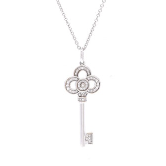 Tiffany & Co. Crown Key Pendant Necklace 18K White Gold with Diamonds