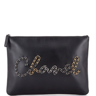 Chanel Chain Signe O Case Clutch Calfskin Medium