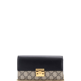 Gucci Padlock Continental Chain Wallet GG Coated Canvas and Leather Long