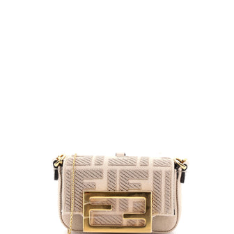 Fendi Chain Baguette Charm Bag Zucca Canvas Nano