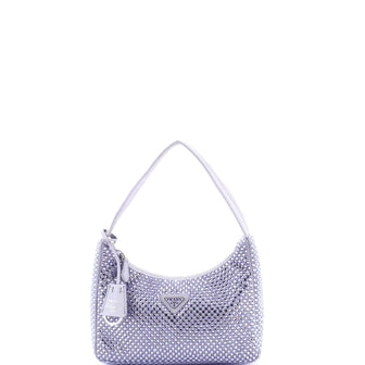 Prada Re-Edition 2000 Hobo Crystal Embellished Satin Mini