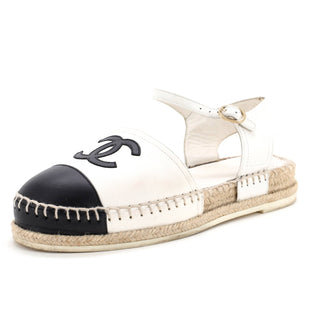 Chanel Women's CC Cap Toe Ankle Strap Espadrilles Leather