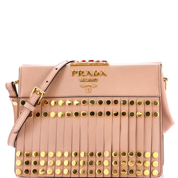 Prada Idol Shoulder Bag Studded Fringe Saffiano Leather