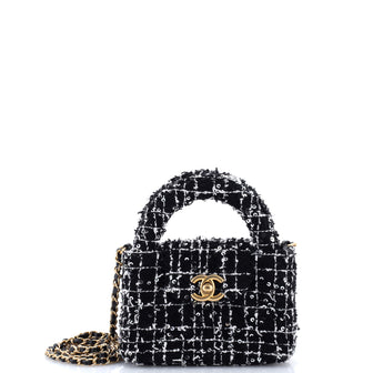 Chanel Kelly Top Handle Shopping Bag Quilted Tweed Nano