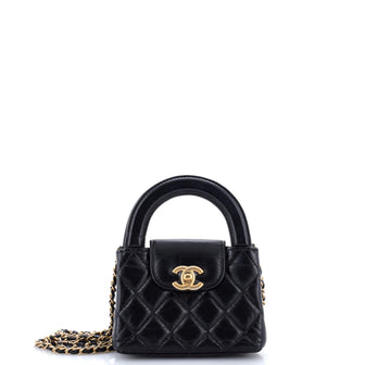 Chanel Kelly Top Handle Shopping Bag Quilted Shiny Aged Calfskin Nano