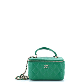 Chanel Classic Top Handle Vanity Case with Chain Quilted Lambskin Small