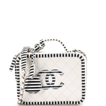 Chanel Filigree Vanity Case Quilted Caviar with Striped Leather Medium