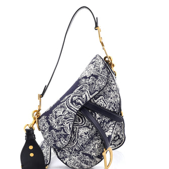 Christian Dior Toile De Jouy Saddle Bag Embroidered Canvas Medium