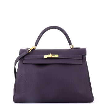 Hermes Kelly Handbag Purple Togo with Gold Hardware 32