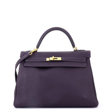Hermes Kelly Handbag Purple Togo with Gold Hardware 32