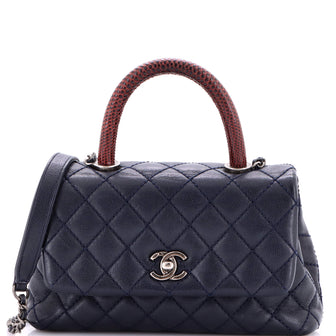 Chanel Coco Top Handle Bag Quilted Caviar with Lizard Mini