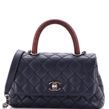 Chanel Coco Top Handle Bag Quilted Caviar with Lizard Mini
