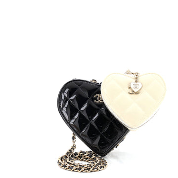 Chanel Double Heart Clutch with Chain Quilted Patent
