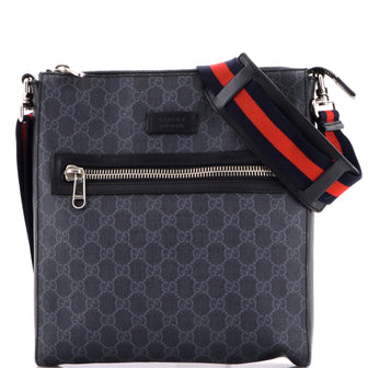 Gucci Web Strap Front Zip Messenger Bag GG Coated Canvas Medium