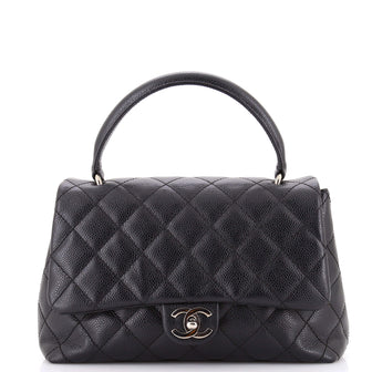 Chanel Vintage Classic Top Handle Flap Bag Quilted Caviar Medium