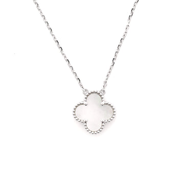 Van Cleef & Arpels Vintage Alhambra Pendant Necklace 18K White Gold and Mother of Pearl