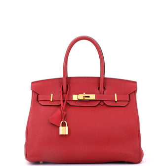 Hermes Birkin Handbag Red Togo with Gold Hardware 30