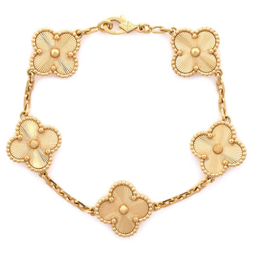 Van Cleef & Arpels Vintage Alhambra 5 Motifs Bracelet Guilloche 18K Yellow Gold