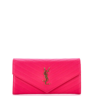 Saint Laurent Classic Monogram Flap Document Organizer Wallet Matelasse Chevron Leather Large
