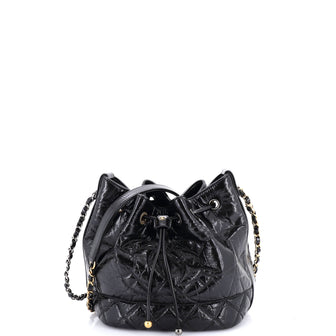 Chanel CC Drawstring Bucket Bag Quilted Shiny Aged Calfskin Small