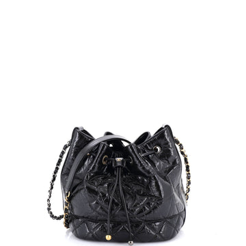 Chanel CC Drawstring Bucket Bag Quilted Shiny Aged Calfskin Small