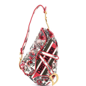 Christian Dior Saddle Bag Logo Embroidered Canvas Medium