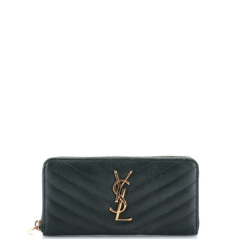 Saint Laurent Classic Monogram Zip Around Wallet Matelasse Chevron Leather
