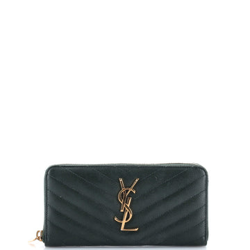 Saint Laurent Classic Monogram Zip Around Wallet Matelasse Chevron Leather