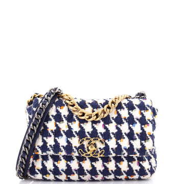 Chanel 19 Flap Bag Quilted Houndstooth Tweed and Ribbon Medium