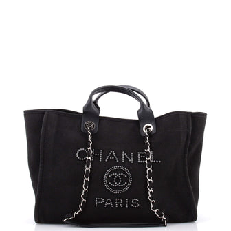 Chanel Deauville Tote Pearl Embellished Canvas Medium