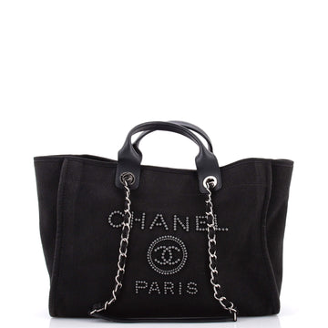 Chanel Deauville Tote Pearl Embellished Canvas Medium