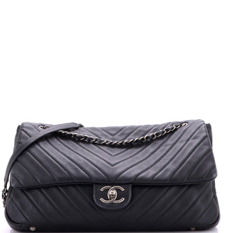 Chanel Airlines CC Flap Bag Chevron Calfskin XXL