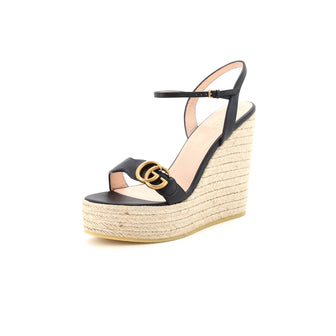 Gucci Women's GG Marmont Wedge Espadrille Sandals Leather
