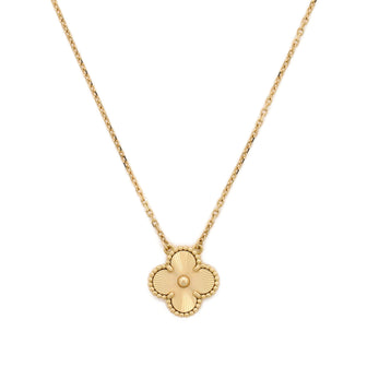 Van Cleef & Arpels Vintage Alhambra Pendant Necklace Guilloche 18K Yellow Gold