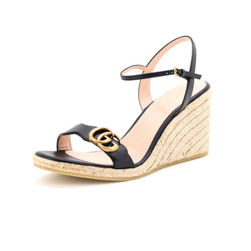 Gucci Women's GG Marmont Wedge Espadrille Sandals Leather