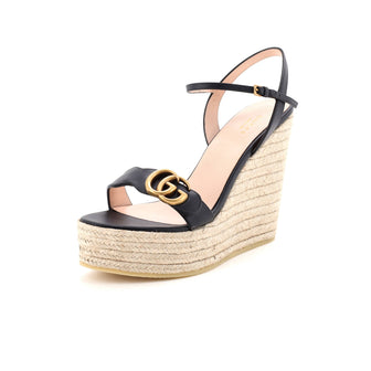 Gucci Women's GG Marmont Wedge Espadrille Sandals Leather