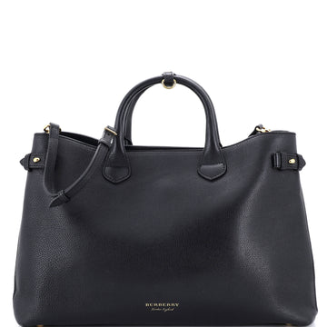 Burberry Banner Tote Leather and House Check Canvas Large