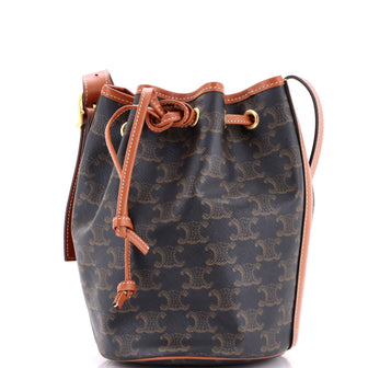 Celine Drawstring Bucket Bag Triomphe Coated Canvas Small