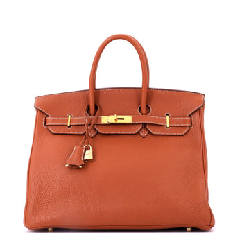 Hermes Birkin Handbag Brown Clemence with Gold Hardware 35