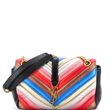 Saint Laurent Classic Monogram Slouchy Envelope Satchel Multicolor Matelasse Chevron Leather Medium