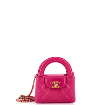 Chanel Kelly Top Handle Shopping Bag Quilted Shiny Aged Calfskin Nano