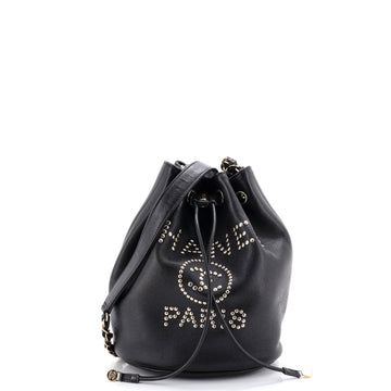 Chanel Deauville Drawstring Bucket Bag Studded Caviar Medium