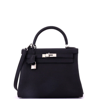 Hermes Kelly Handbag Black Togo with Palladium Hardware 28