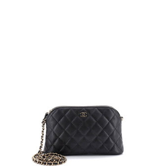 Chanel CC Dome Zip Clutch with Chain Quilted Caviar Small