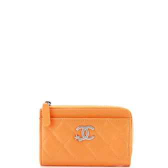 Chanel CC Stars Zip Around Card Holder Quilted Lambskin
