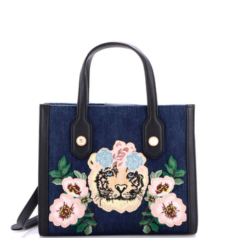 Gucci Tiger Pearl Tote Embroidered Denim Small