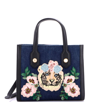 Gucci Tiger Pearl Tote Embroidered Denim Small